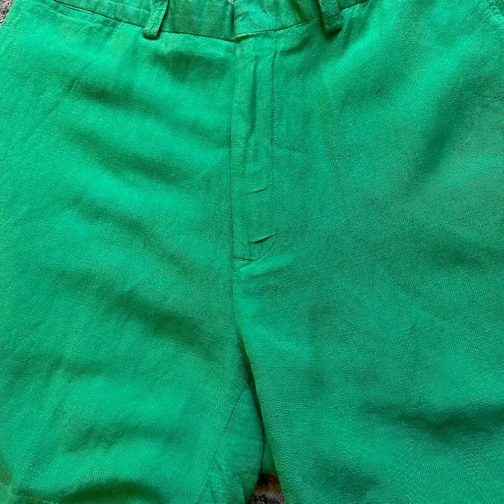 Polo Ralph Lauren Mens Green Linen Viscose Blend Flat Front Shorts Size 34